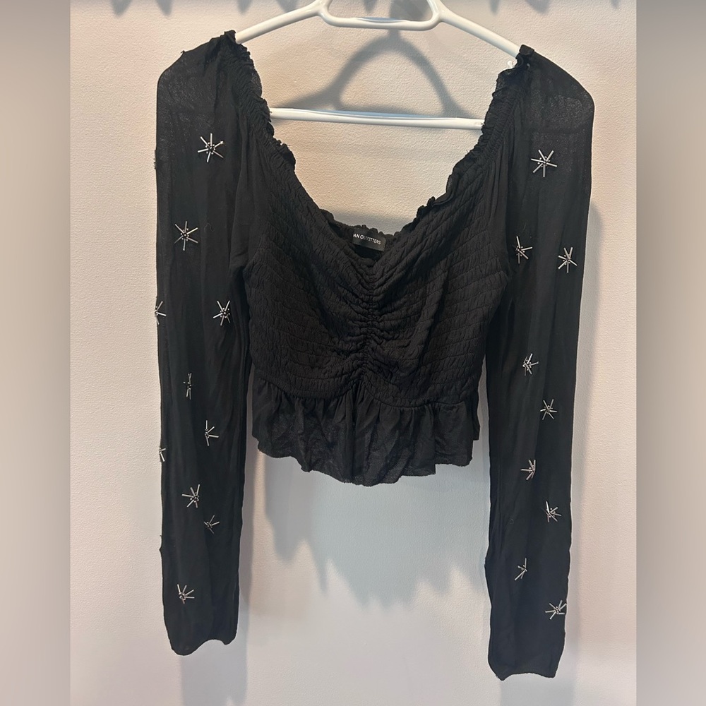 Urban Outfitters Black Star Embroidered Blouse XS NWT